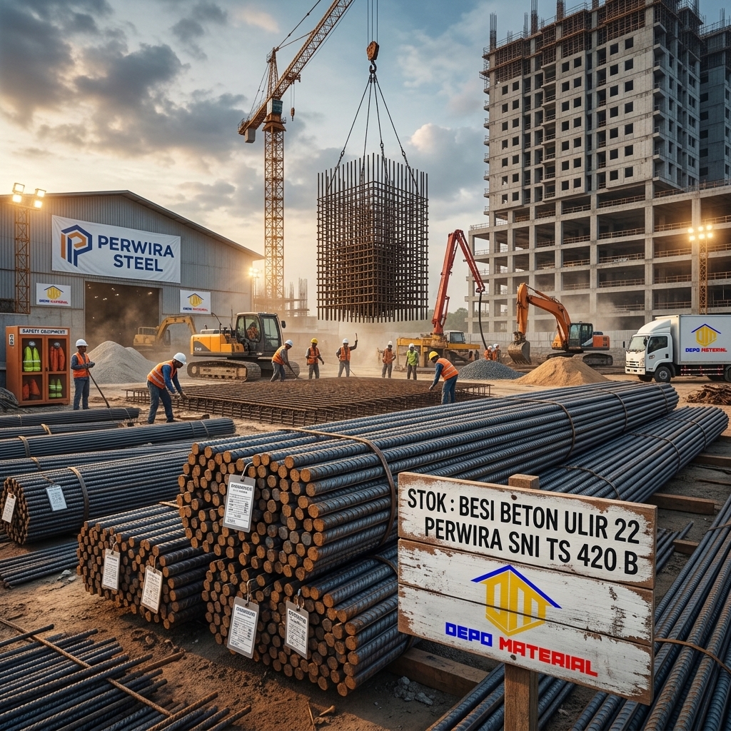 Keunggulan BESI BETON PERWIRA ULIR SNI 420 spesifikasi BESI BETON ULIR 22 PERWIRA SNI TS 420 B (35,81 KG)