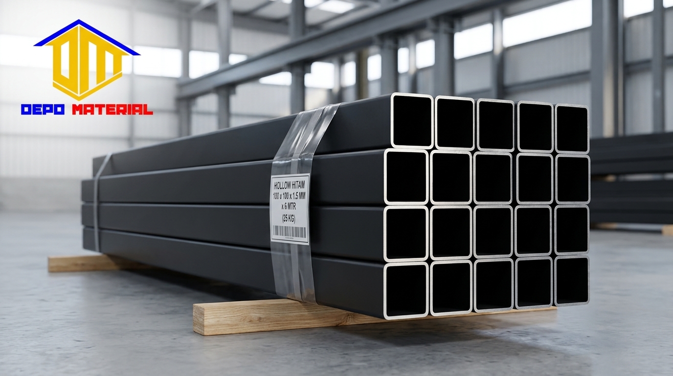 Keunggulan Hollow Hitam 100 x 100 x 1,5 MM x 6 MTR (25 KG) untuk Konstruksi Kokoh dan Presisi di Depo Material