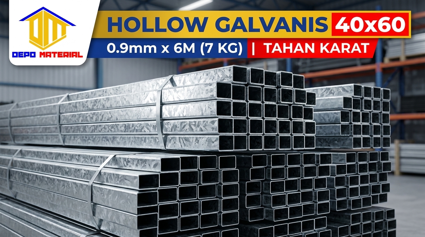 Keunggulan HOLLOW GALVANIS Spesifikasi 40x60 x 0,9mm x 6Mtr (7 KG)